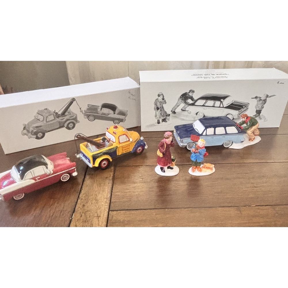 Dept 56 Snow Village Vehicle Set Terry's Towing 54895 & Stuck in Snow 5471-2 EUC
